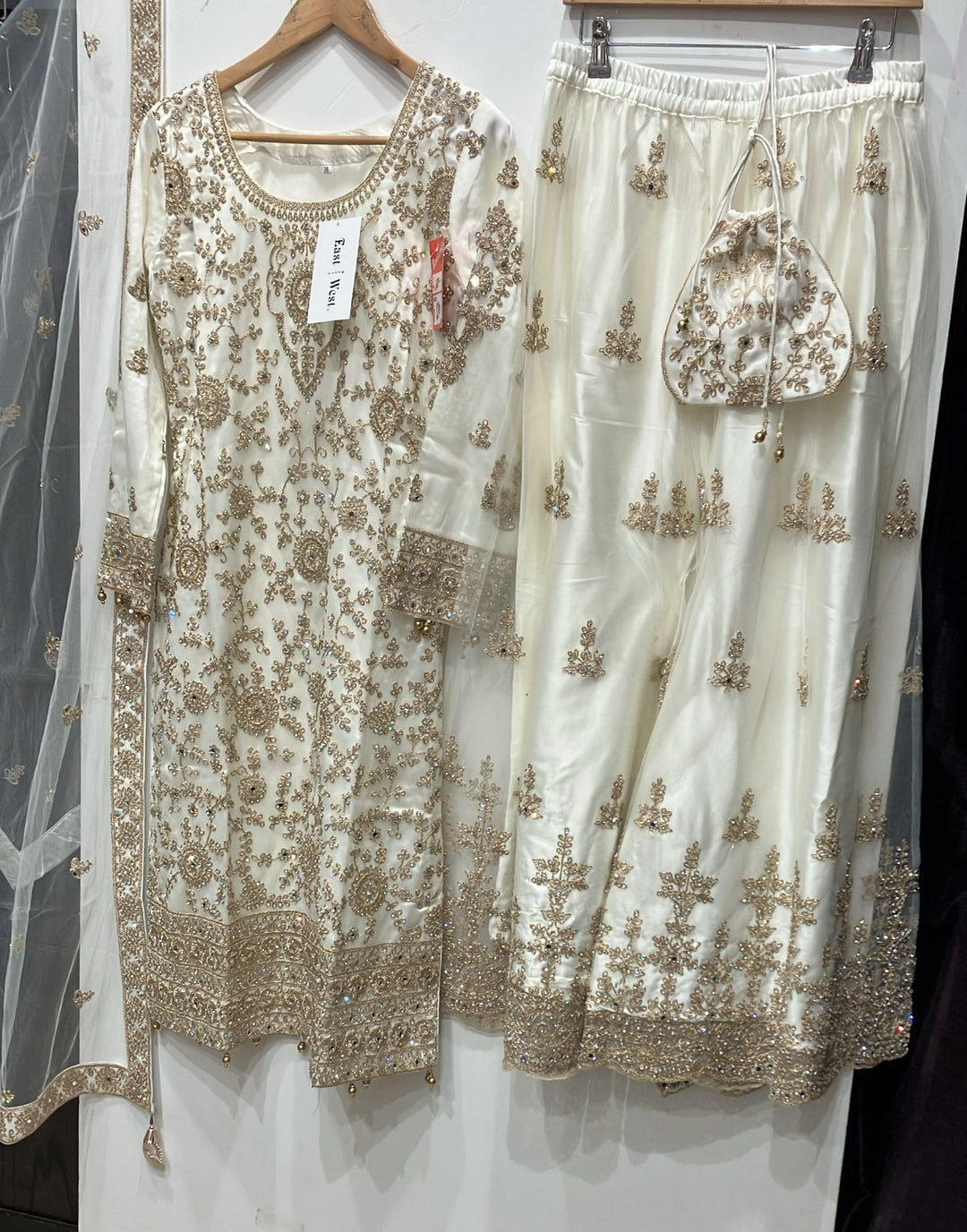 180C - CREAM EMBROIDERED & EMBELLISHED NET SUIT