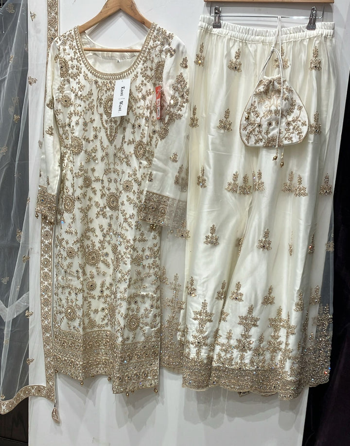 180C - CREAM EMBROIDERED & EMBELLISHED NET SUIT