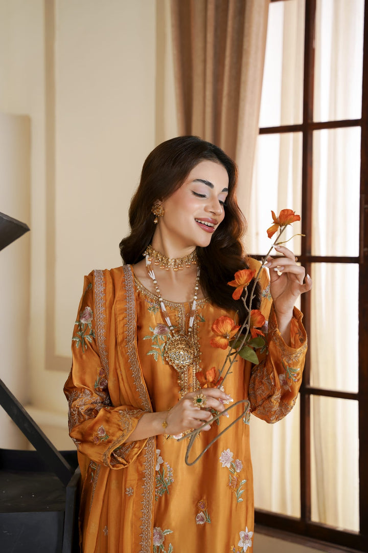 333E - Embroidered Shamoz Silk 3 Piece Suit - East meets west clothing 