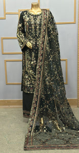 BLACK EMBROIDERED & EMBELLDHED 3 PIECE SUIT 349D