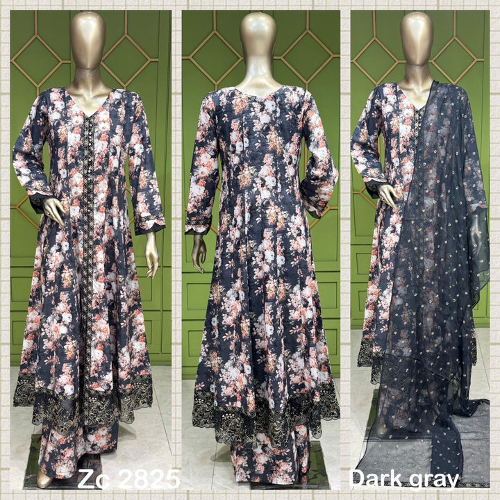 ZC2825D - Black Embroidered Cotton 3 Piece suit