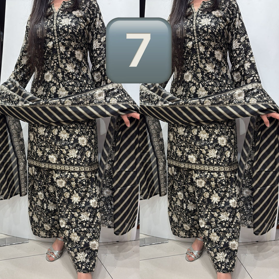 FKS07 - Bin Saeed Farshi Shalwar Lawn Print 3 Piece Suit
