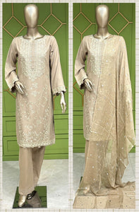 EMBROIDERED WOOL PEACH 3 PIECE SUIT ZC3090B