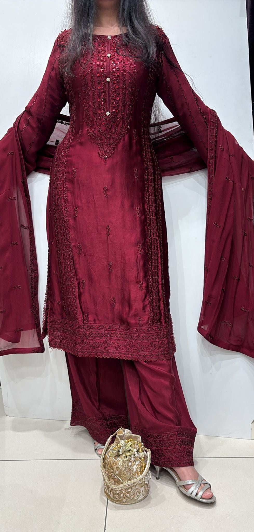 AG21b- EMBROIDERED SILK 3 PIECE SUIT