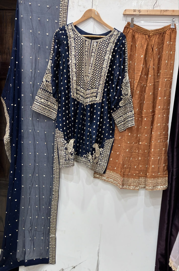 333D - Embroidered Shamoz Silk 3 Piece Suit