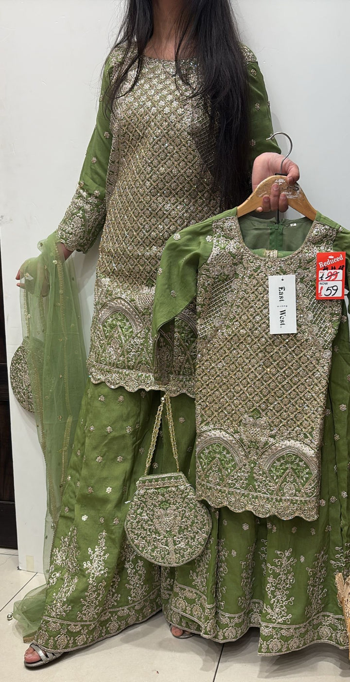 K681B- GIRLS EMBROIDERED SHARARA DRESS