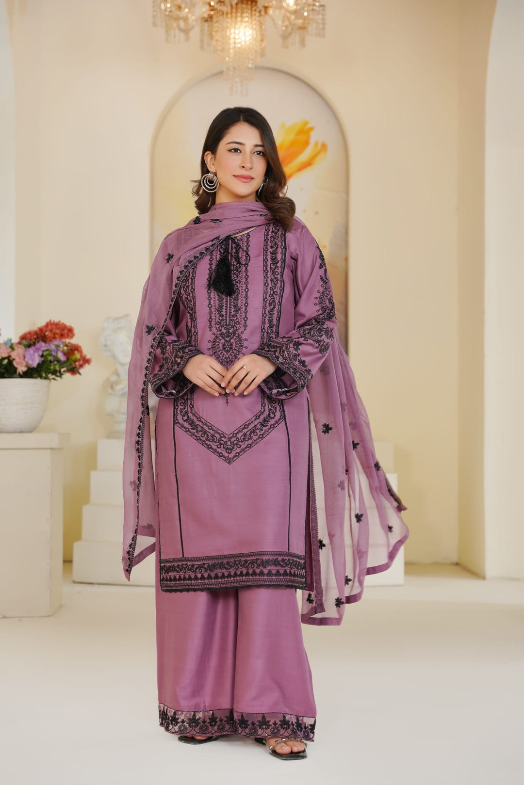 1171A - PURPLE LINEN EMBROIDERED 3 PIECE SUIT