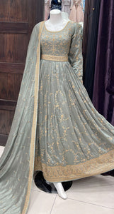 HEAVY EMBROIDERED SILK LONG DRESS 3002H