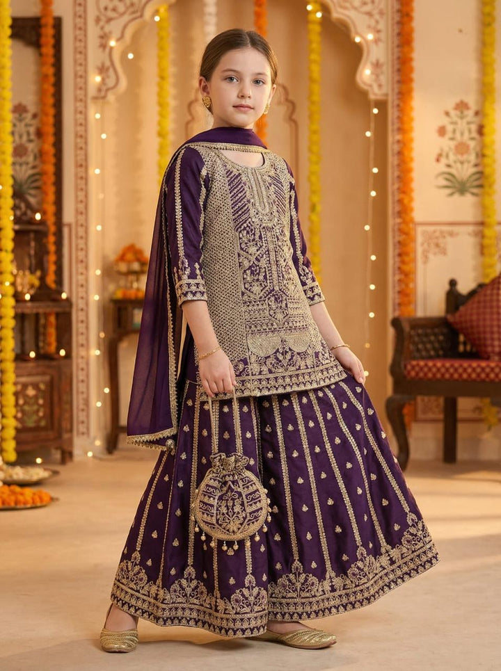 K325A - GIRLS EMBROIDERED SHARARA DRESS