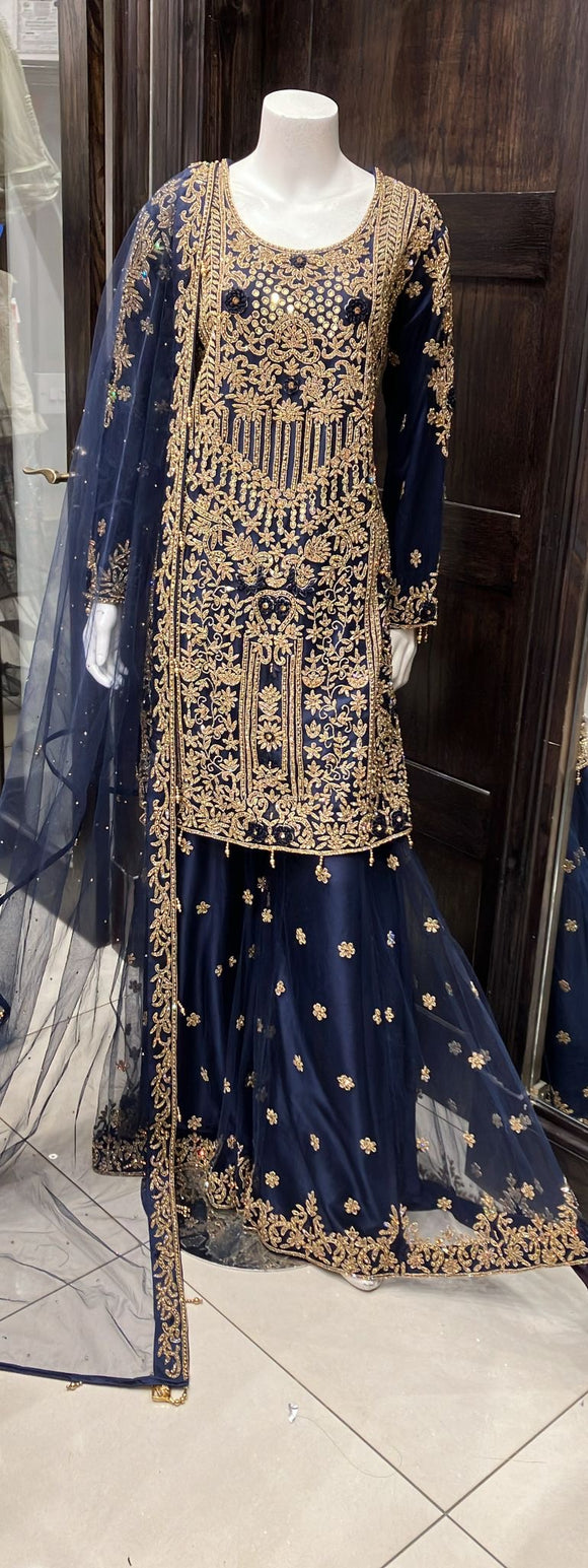 HEAVY EMBROIDERED & EMBELLISHED NET SHARARA SUIT 0152C