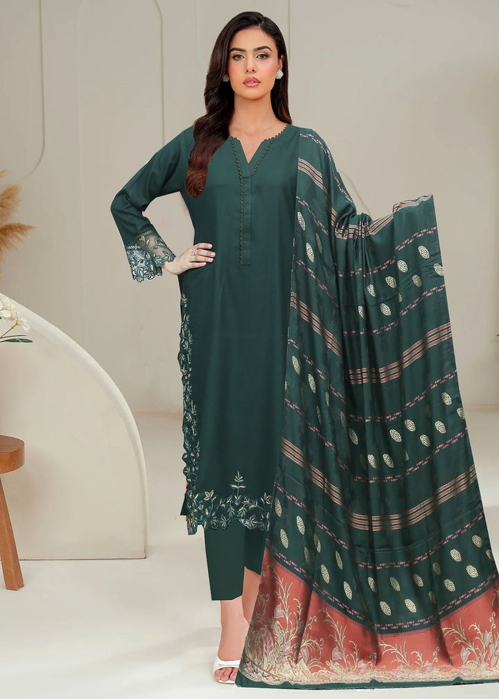 DL04- GREEN DHANAK LINEN EMBROIDERED SUIT