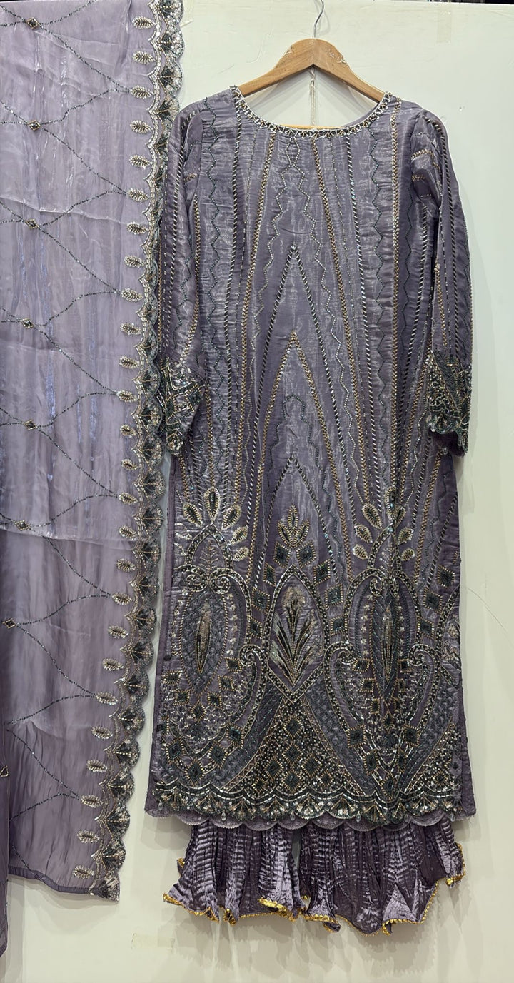 390G - LILAC EMBROIDERED & EMBELLISHED SILK SUIT