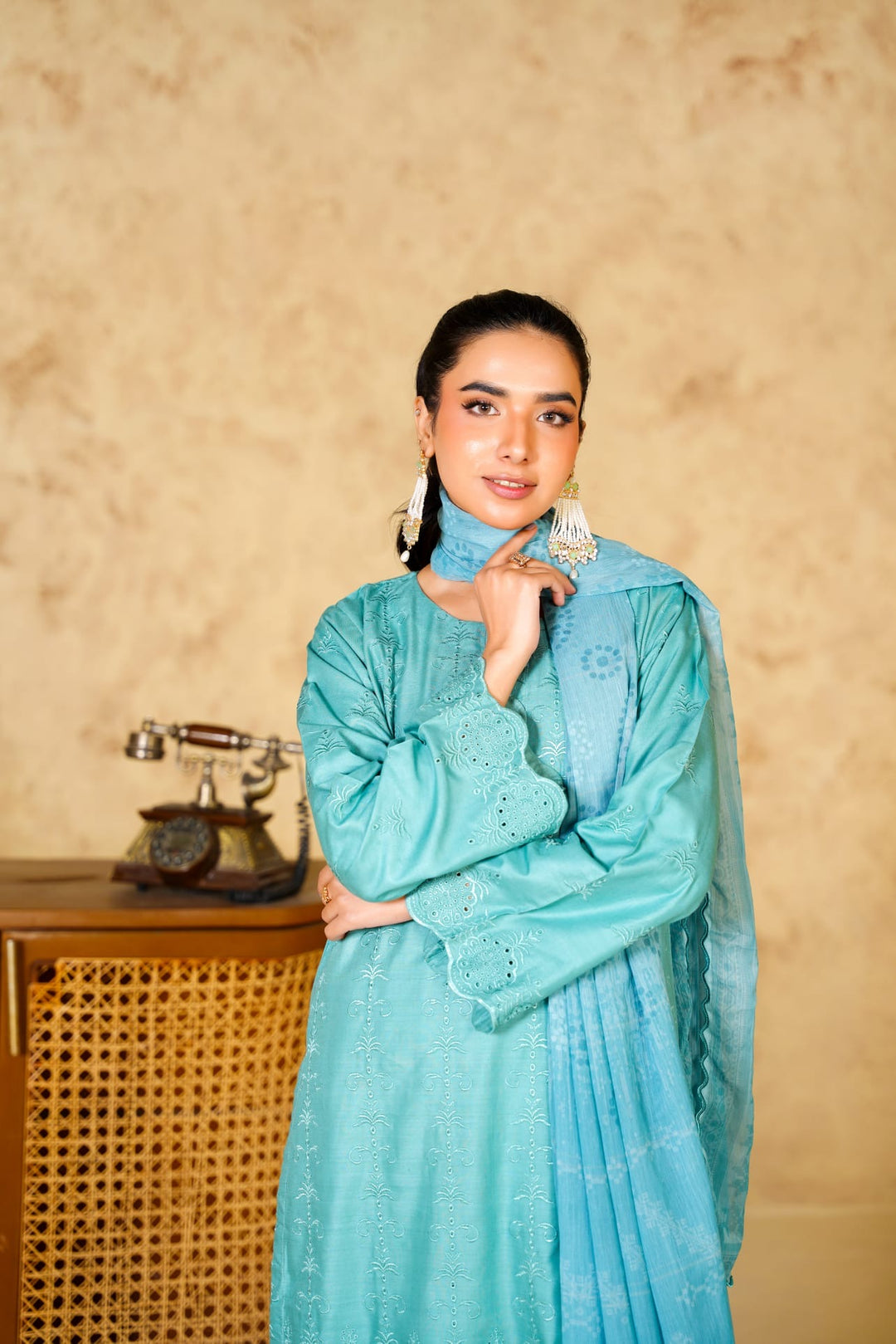 1167A - LIGHT BLUE LINEN CHIKANKARI 3 PIECE SUIT