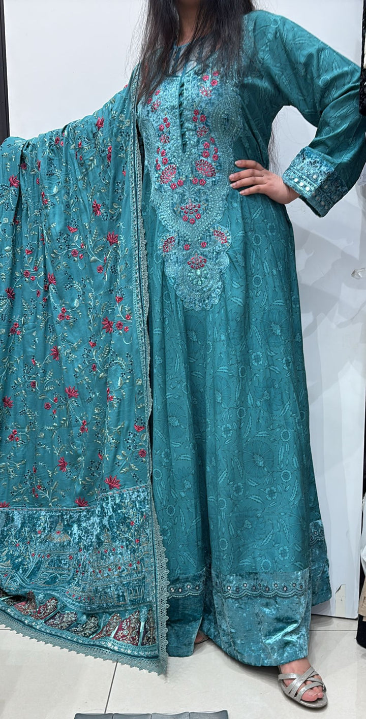 MARIA. B. LINEN READY TO WEAR TEAL DL-1105