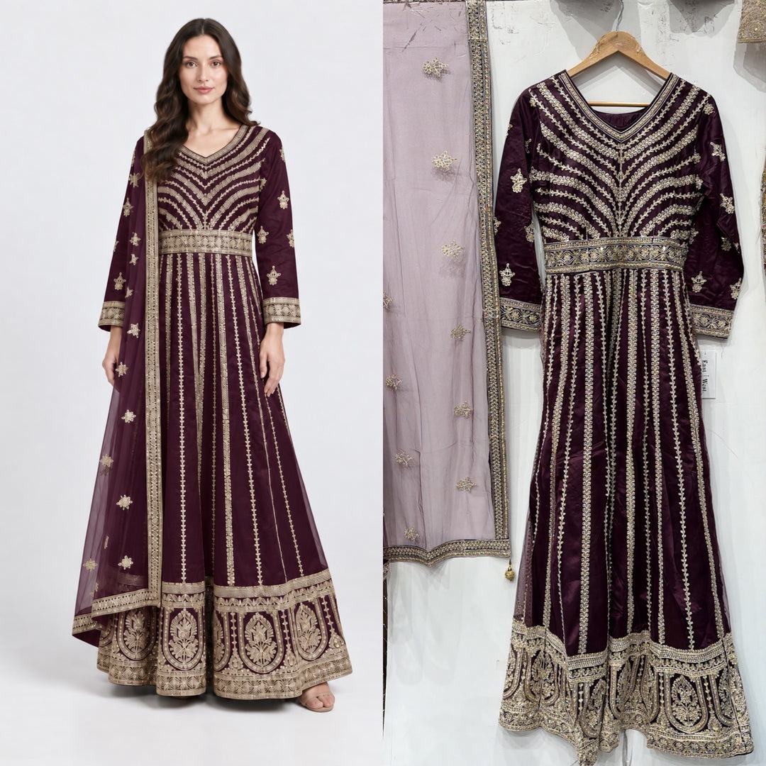 134G - Plum Net Embroidered Maxi Dress