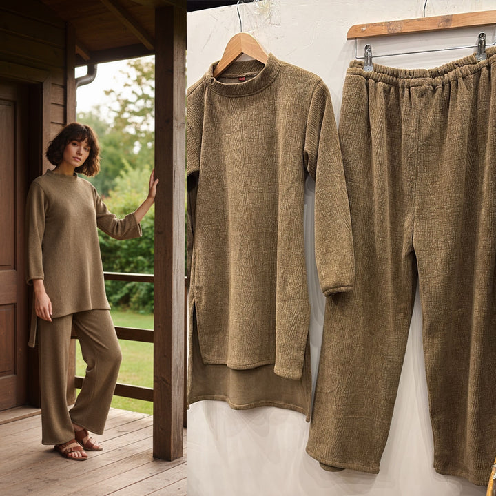 LV04 - BROWN WINTER STRETCH JERSEY CO-ORD SETS