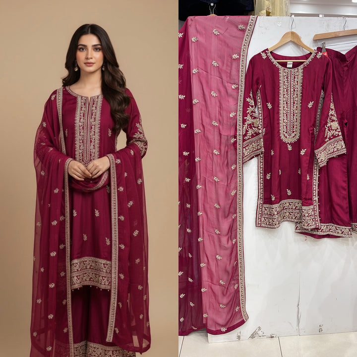365A- Red Embroidered Silk 3 Piece Suit
