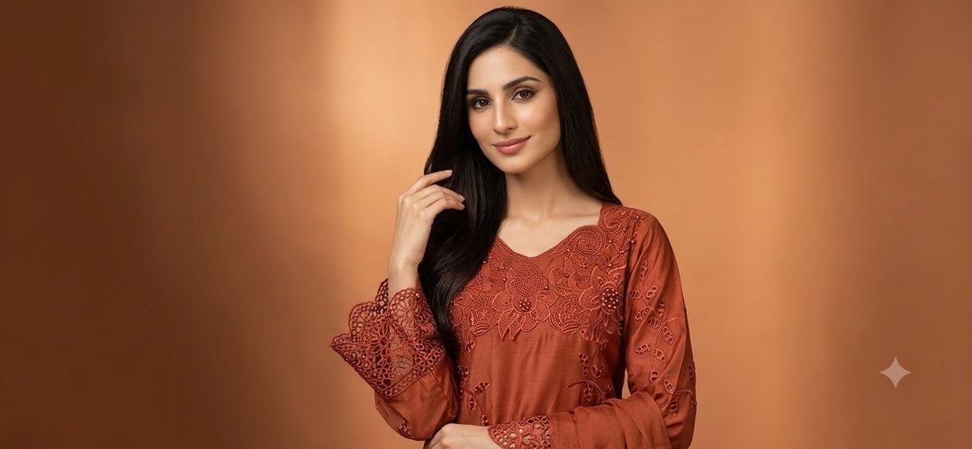 1115A - Copper Embroidered Viscose 3 Piece suit