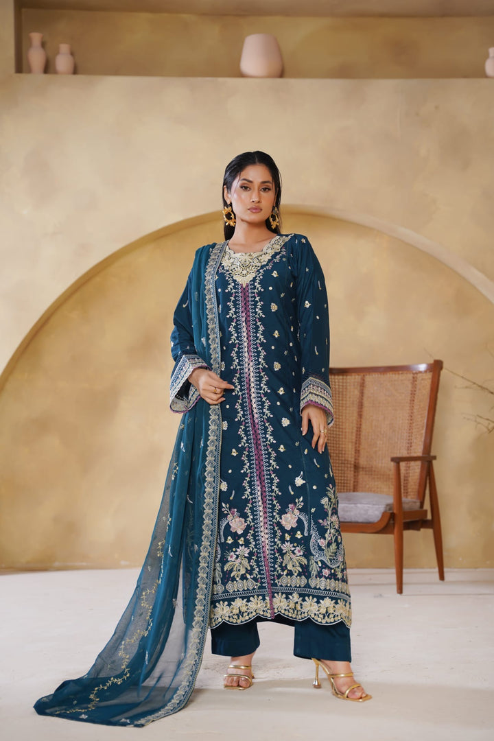 1168A  - Teal Embroidered Linen 3 Piece suit