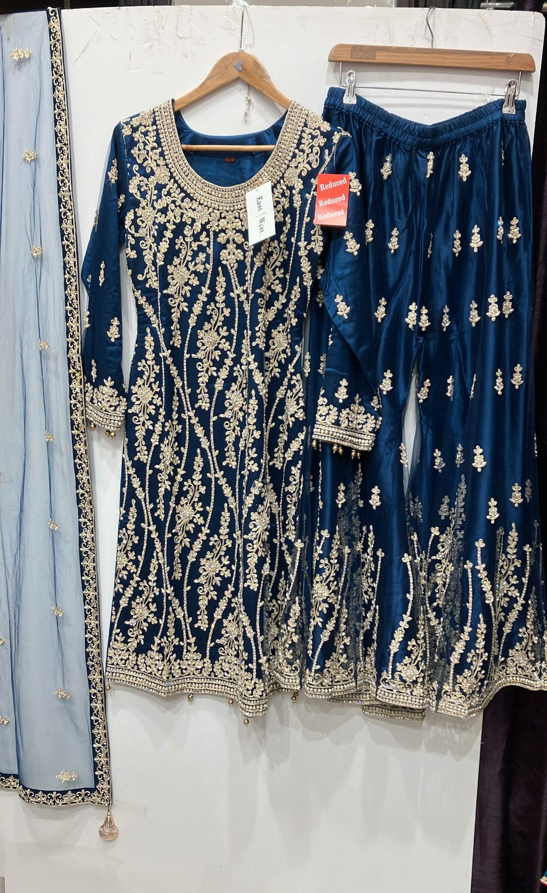 168C - BLUE EMBROIDERED & EMBELLISHED NET SUIT
