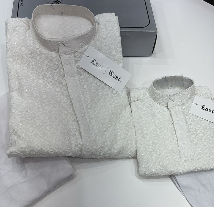CK729 - White Chikankari Set for Boys and Men