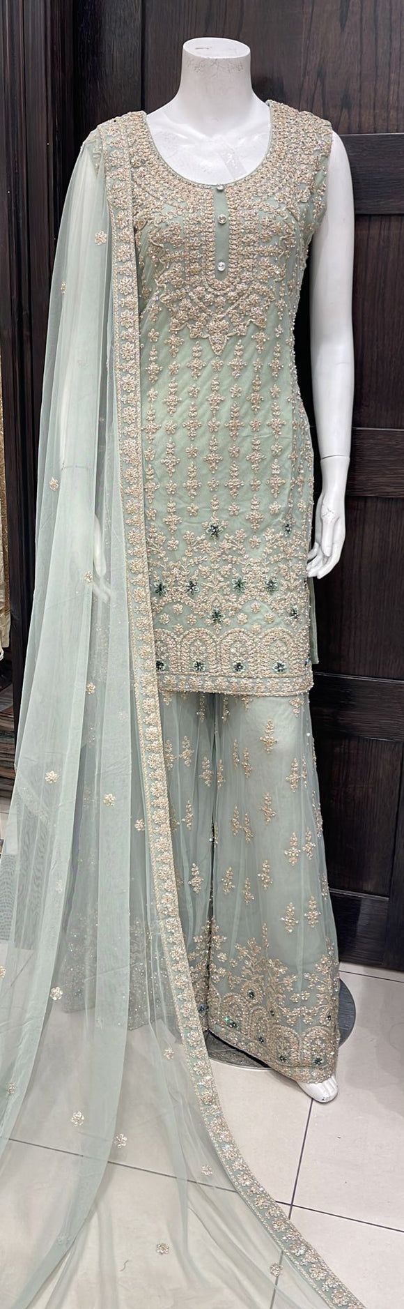 HEAVILY EMBROIDERED NET SHARARA SUIT 172B