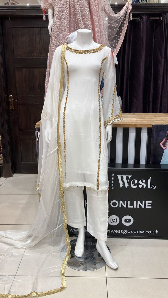 CHIFFON 3 PIECE SUIT HAND EMBROIDERED 432F