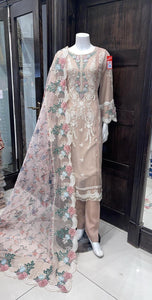 BABY PINK EMBROIDERED CHIFFON 3 PIECE SUIT 228E