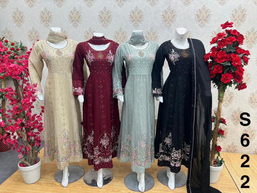 S622 EMBROIDERED CHIFFON 3 PIECE SUIT