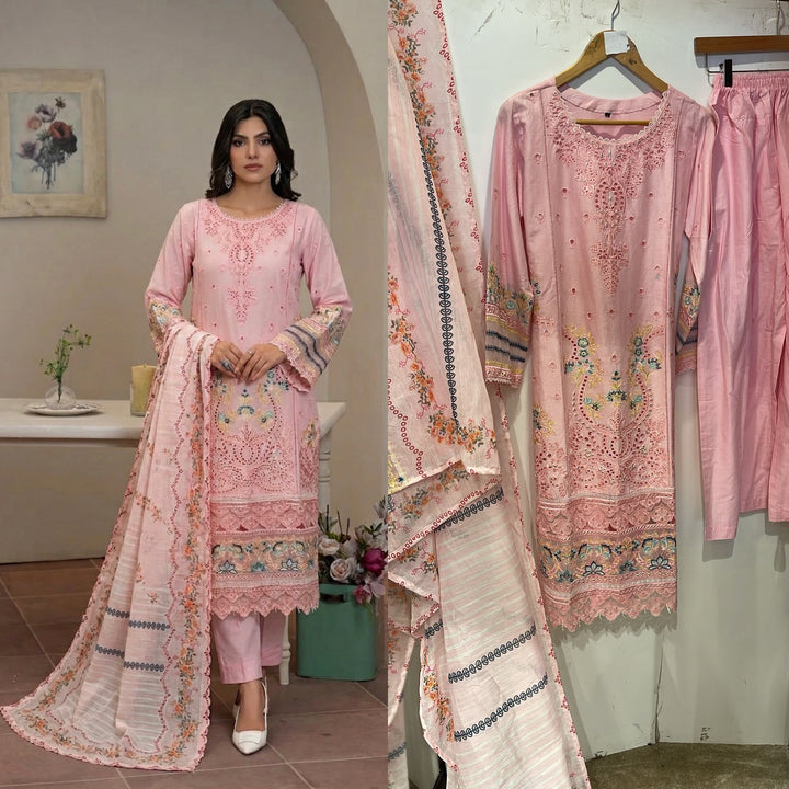 1142A - Pink Embroidered Linen 3 Piece suit