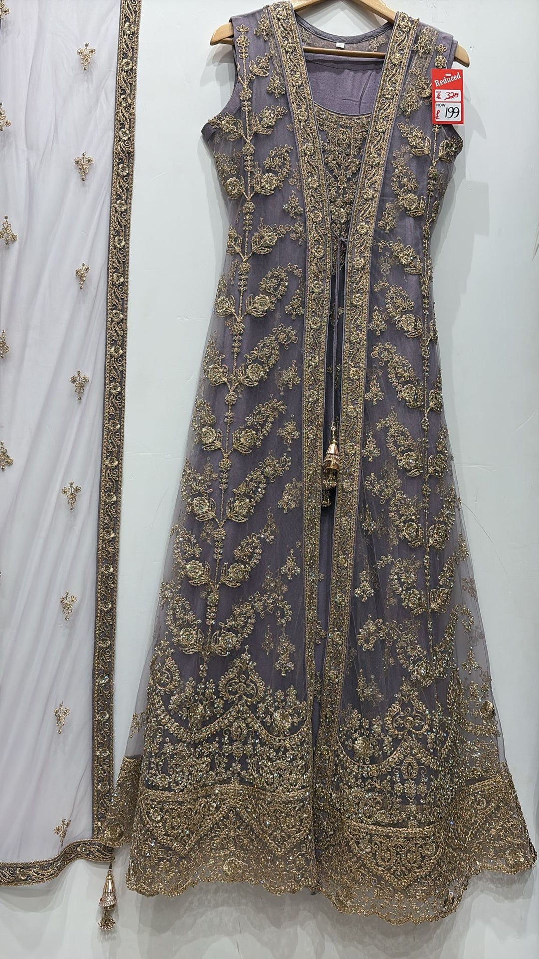 7014C- Mauve Embroidered & Embellished net long dress