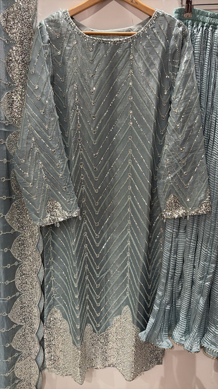 390S- EMBROIDERED & EMBELLISHED SILK SUIT