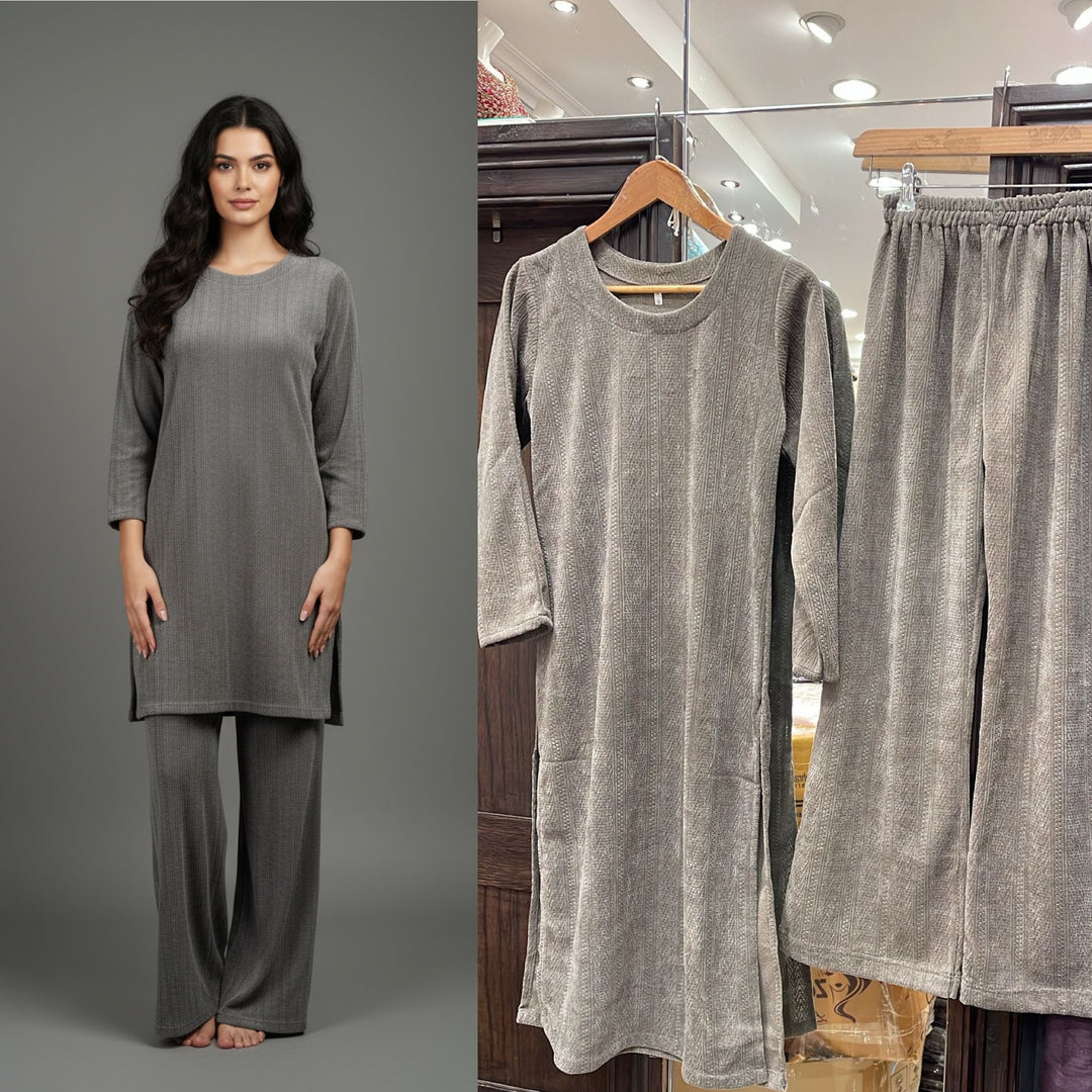 GREY WINTER STRETCH JERSEY CO-ORD SETS JV05D