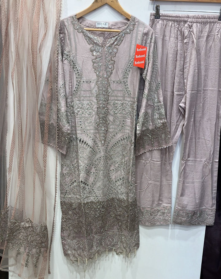 1173R - Mauve Embroidered Linen 3 Piece suit
