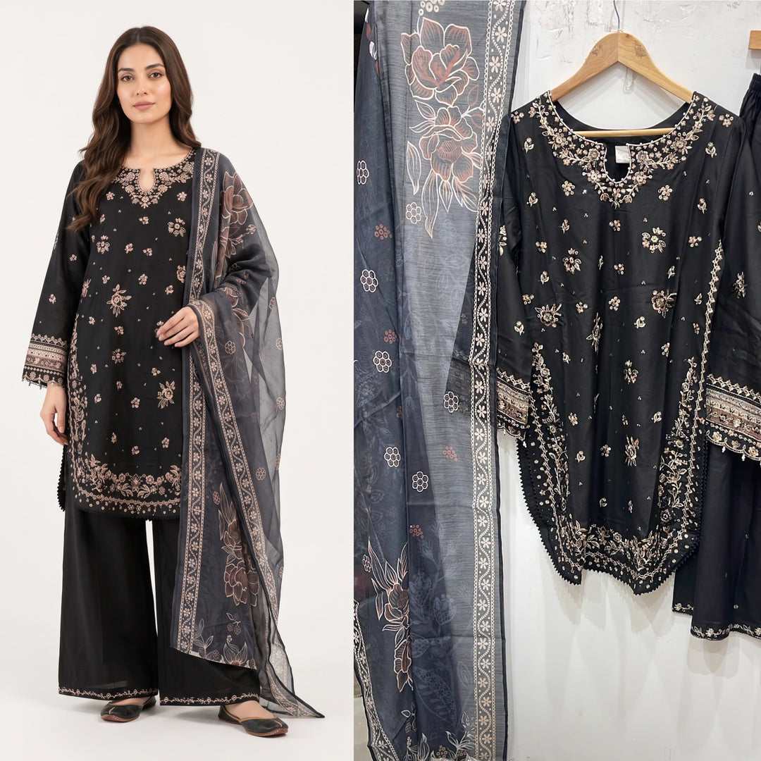1135A Black Embroidered Marina Suit - East meets west clothing 