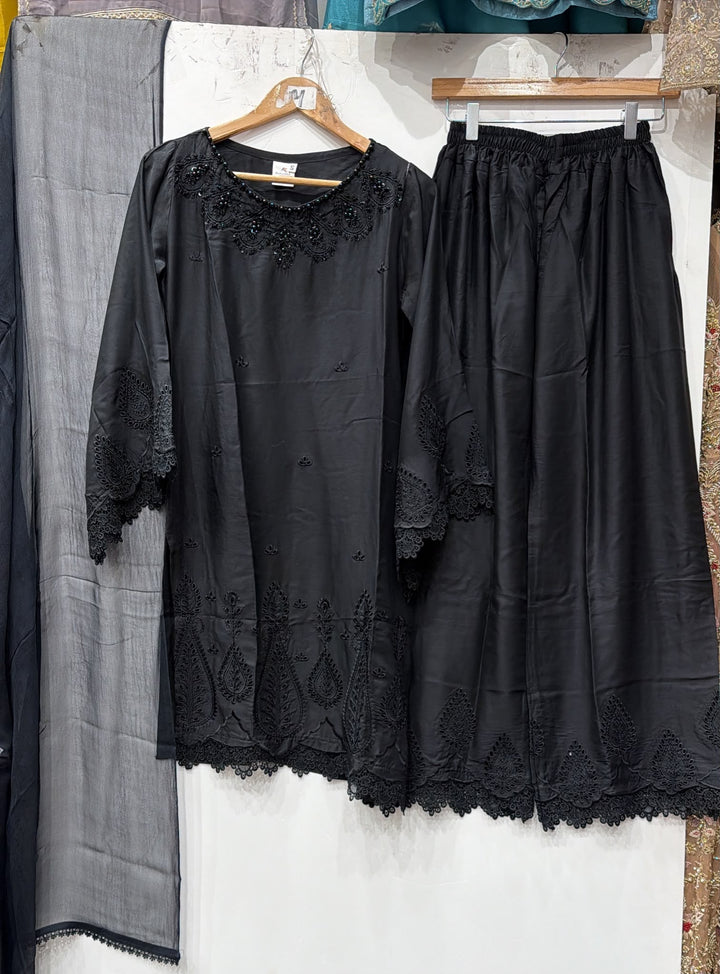 1134B - Black Viscose Embroidered Pakistani Suit with Palazzo
