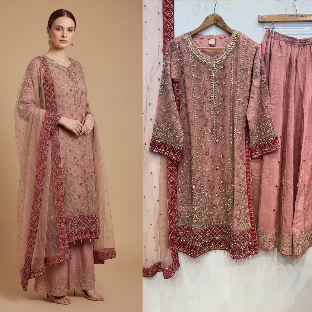 340C- Embroidered Chiffon 3 Piece Suit
