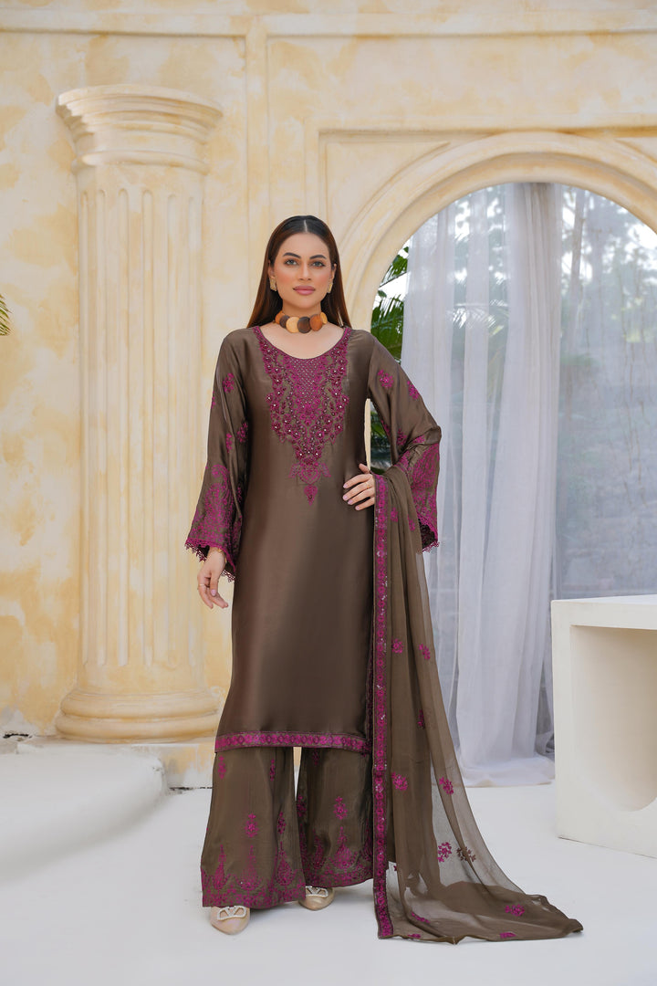 AG19G - AGHA NOOR EMBROIDERED SILK 3 PIECE SUIT