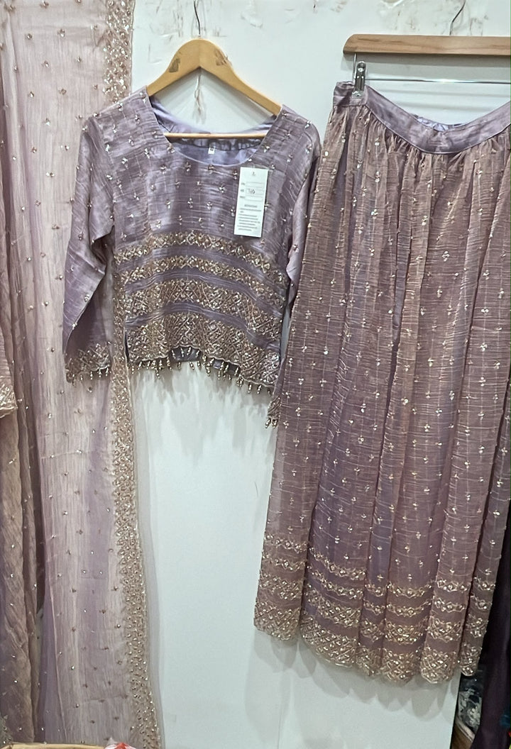 122D - Lilac Embellished Lehenga - 3 Piece Wedding Outfit - East meets west clothing 