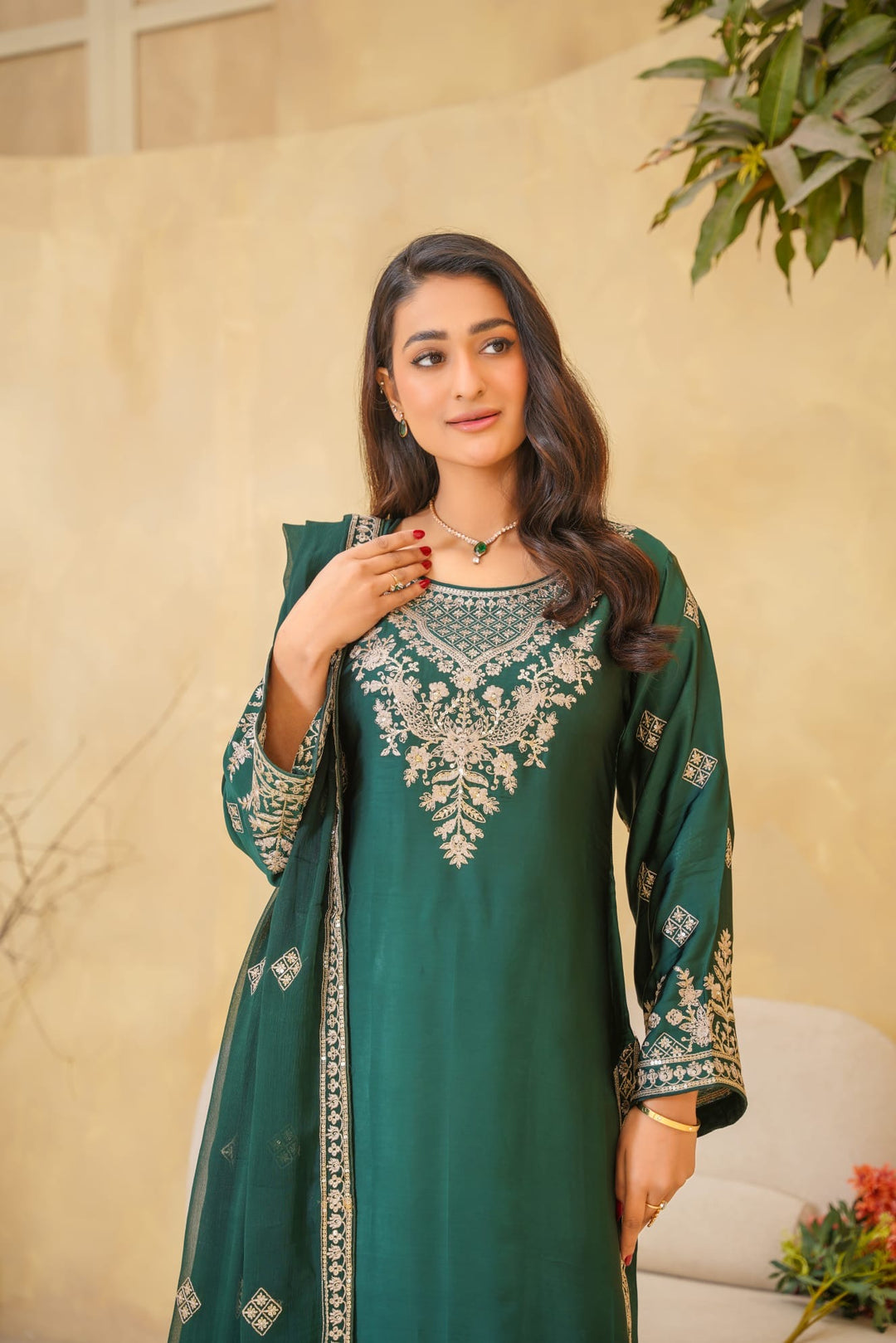 AG20d - AGHA NOOR EMBROIDERED SILK 3 PIECE SUIT