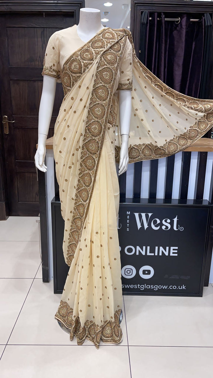 EMBROIDERED & EMBELLISHED CHIFFON SAREE & BLOUSE SR44