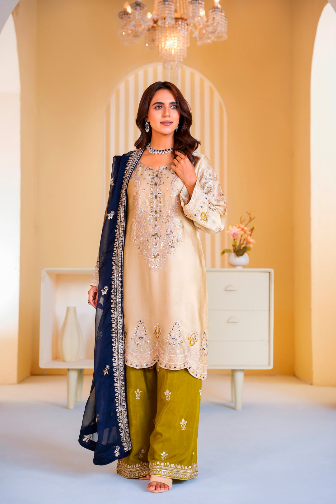 339C - EMBROIDERED SHAMOZ SILK 3 PIECE SUIT