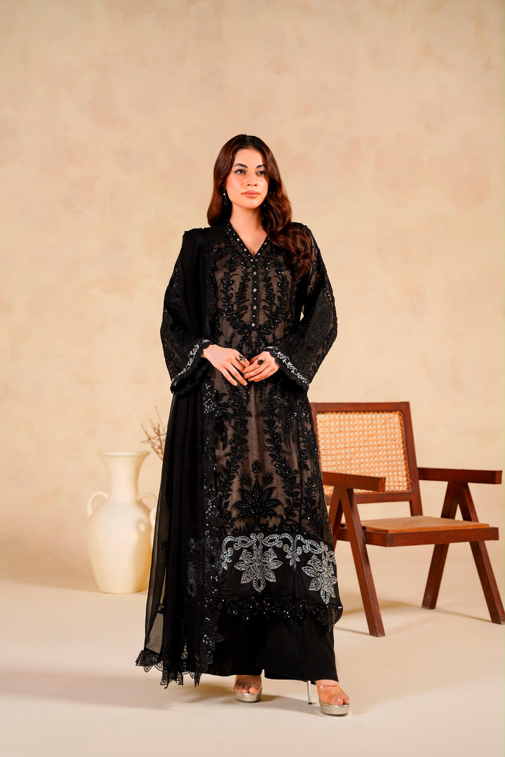 369B- Black Maria B Inspired Embroidered Chiffon 3-Piece Suit