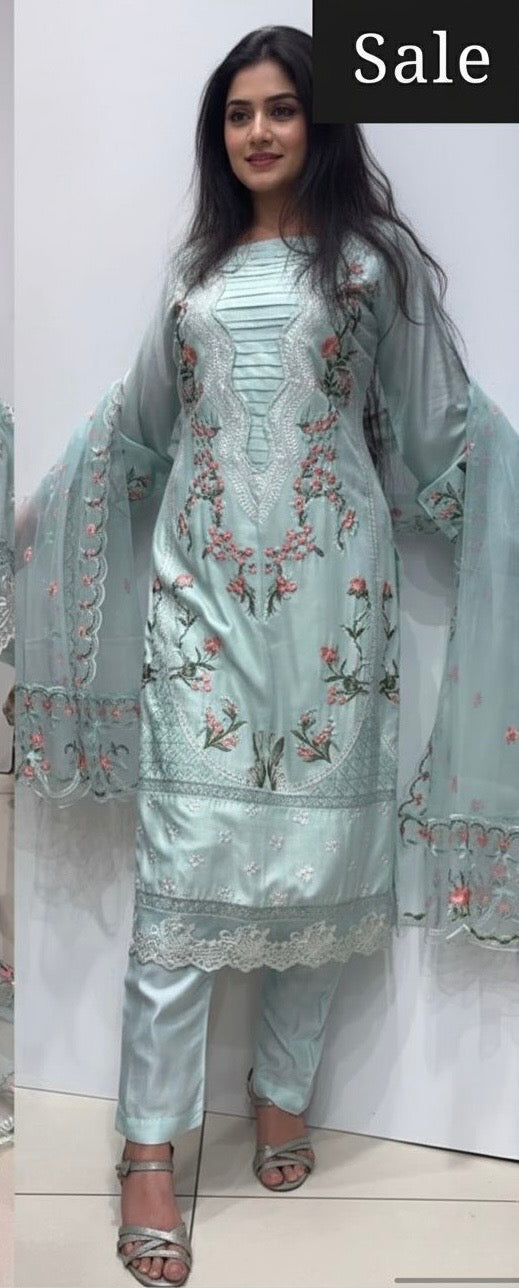 085D- EMBROIDERED LINEN 3 PIECE SUIT