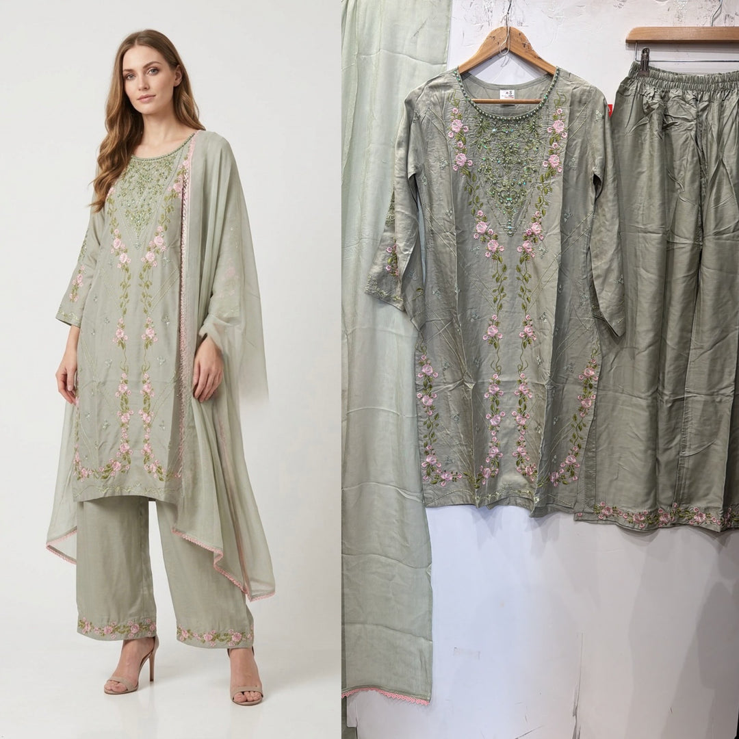 1137AViscose Embroidered Pakistani Suit with Palazzo (Copy) - East meets west clothing 
