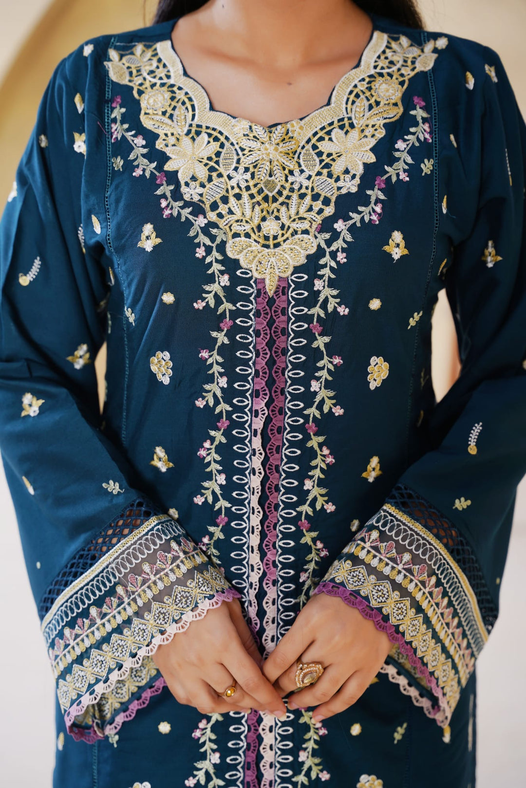 1168A  - Teal Embroidered Linen 3 Piece suit