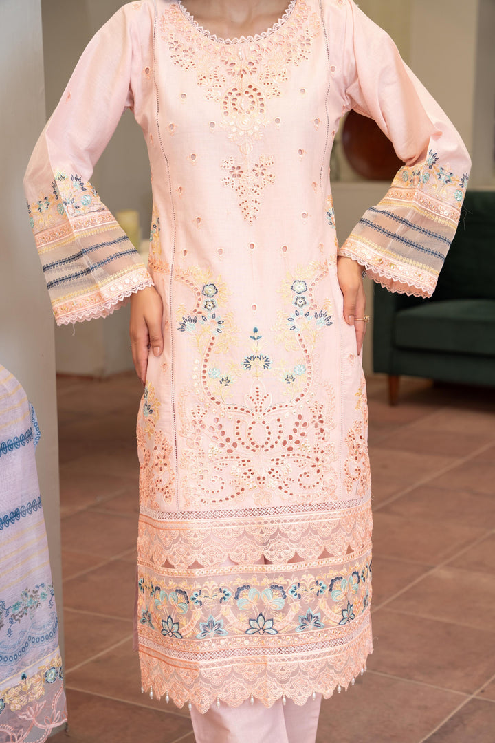 1142D - Peach Embroidered Linen 3 Piece suit