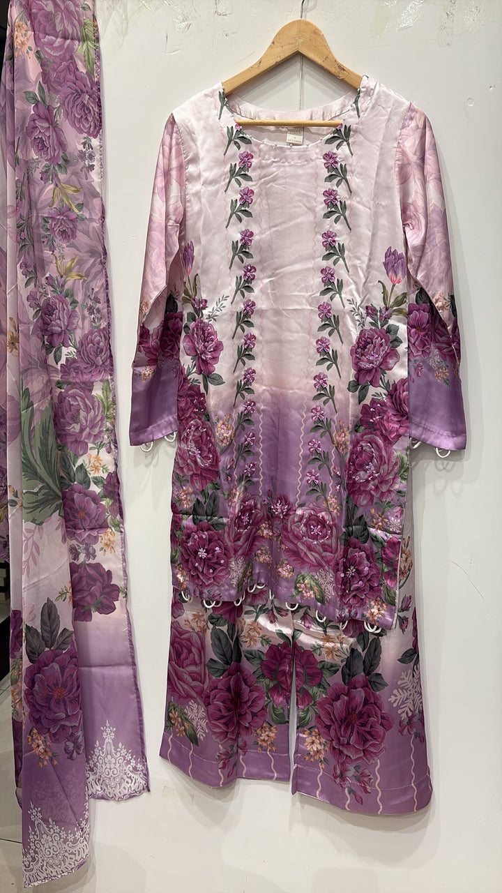 TSH04- EMBELLISHED SILK PRINT 3 PIECE SUIT