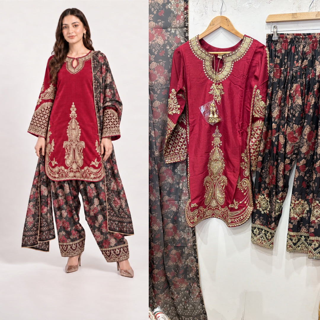 378D Embroidered Viscose Pakistani Shalwar Suit - East meets west clothing 