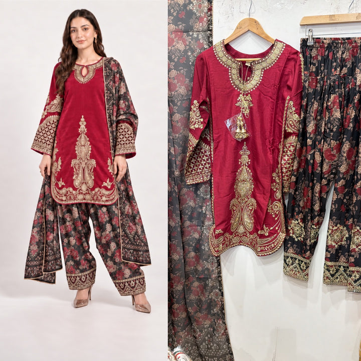 378D Embroidered Viscose Pakistani Shalwar Suit - East meets west clothing 
